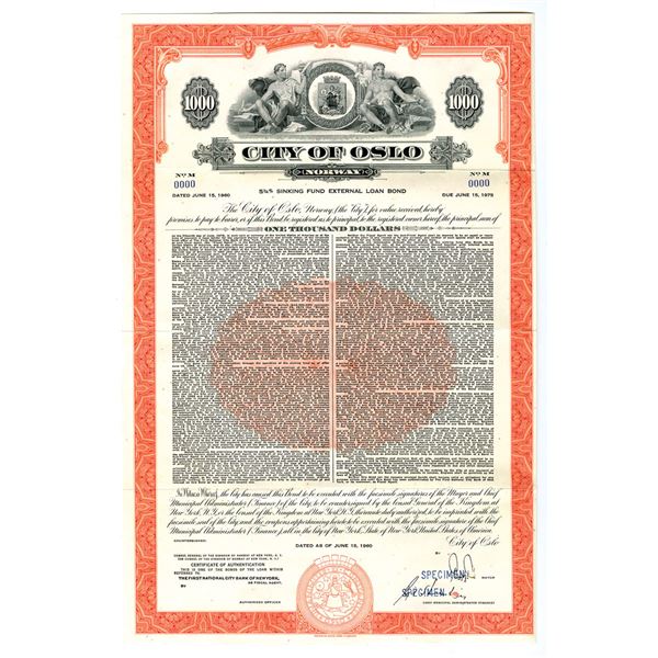 City of Oslo, 1960 Specimen Sinking Fund External Loan Bond.