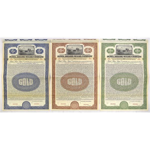 Cuba. Punta Alegre Sugar Co., 1922, Specimen Bond Trio