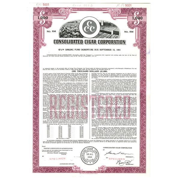 Consolidated Cigar Corp., ND (1950-60s), Specimen Bond