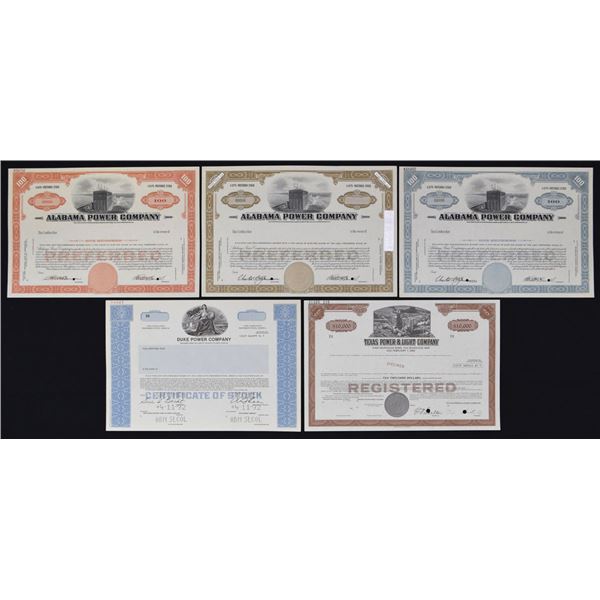 AL. NC. TX. Utility and Power Assortment of Specimen Certificates, ND (1970s) to 1992.