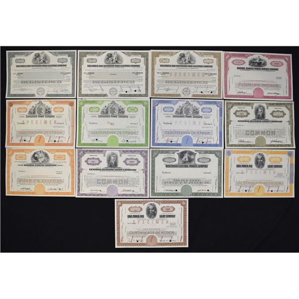 MI. WI. OH. IL. IA. Midwestern States Utility and Power Assortment of Specimen Stock Certificates, 1