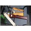 Image 1 : 3 measuring tools including Hughes-Owens slide rule in leather case, dial calipers, and angle level 