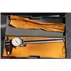 Image 3 : 3 measuring tools including Hughes-Owens slide rule in leather case, dial calipers, and angle level 