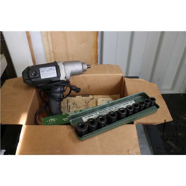 Black and Decker Bulldawg 1/2" electric impact and 10 impact socket set with case, working at time o