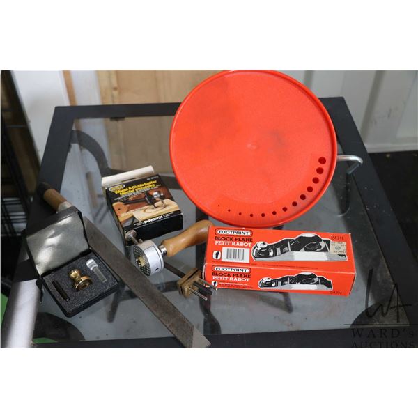Universal work holder, a Veritas optical center punch, a General wheel and circle cutter, Footprint 