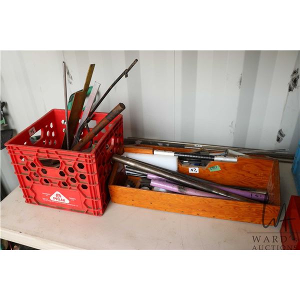 Two containers of assorted scrap metal and bar stock