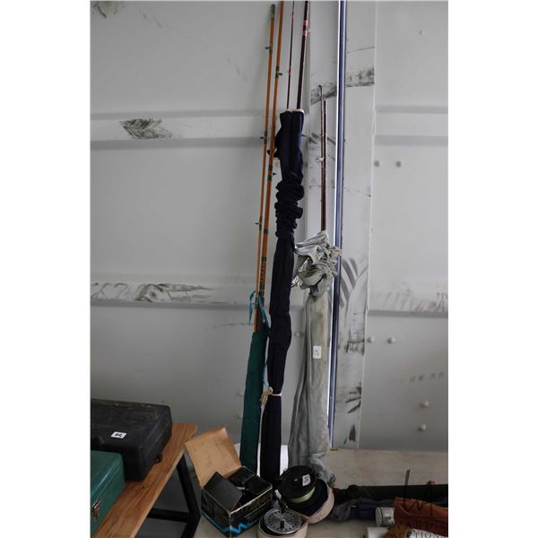 3 vintage heavy 10' fishing rods and reels