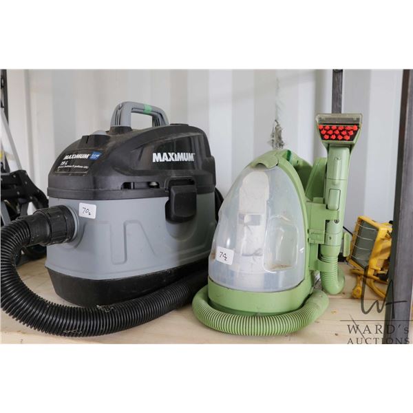 Bissel Little Green carpet shampooer and a Mximum 16l 5.5hp shop vac, both working at time of catalo