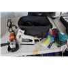 Image 1 : Selection of power tools including Western 4" grinder, Makita square finishing sander with dust bag,