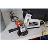Image 2 : Selection of power tools including Western 4" grinder, Makita square finishing sander with dust bag,