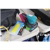 Image 3 : Selection of power tools including Western 4" grinder, Makita square finishing sander with dust bag,