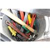 Image 2 : Pail of hand tools including Stanley hand saw, steel fish tape, assortment of adjustable wrenches, 2
