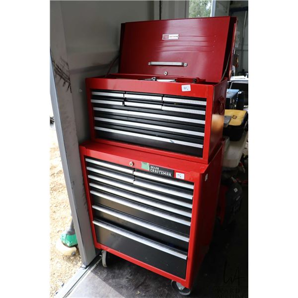 Set of Sears Craftsman 9 drawer cabinets and contents including socket sets, screwdrivers, pliers, h