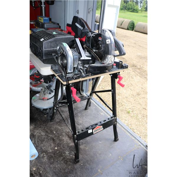 Jobmate 8-1/4" compound mitre saw, Craftsman 7" circular saw, and a Jobmate folding work vice