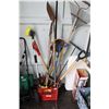 Image 1 : Selection of gardening tools including sprinklers, shovel, fork, shears, rakes, etc