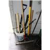 Image 1 : Selection of construction hand tools including axes, sledgehammers, tamper, bow saw, ice breaker, pr