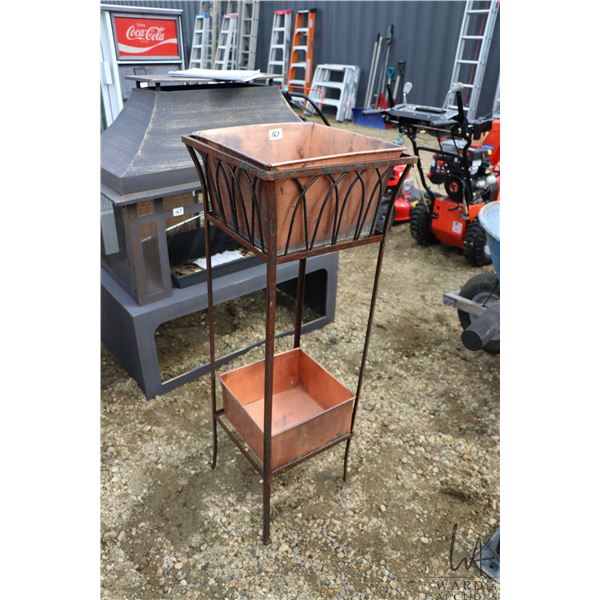 Steel and copper planet stand, 42" in height, 15" square