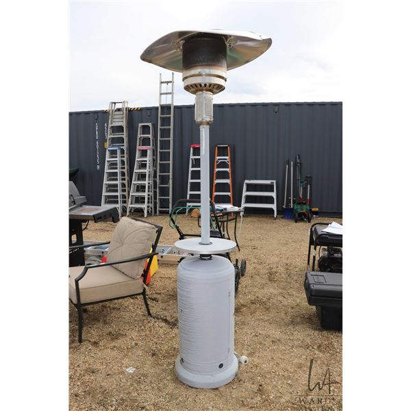 Propane powered patio heater, note damage to top of unit, untested at time of catalouging