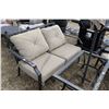 Image 2 : 5 piece patio furniture set with sofa, 2 chairs, centre table, note no glass, and umbrella