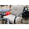 Image 6 : 5 piece patio furniture set with sofa, 2 chairs, centre table, note no glass, and umbrella