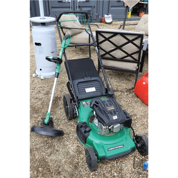 Certified 174cc rear bagger gas powered lawn mower with one handle height adjust and rear wheel driv