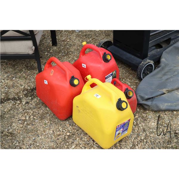 3 gas and 1 diesel fuel cans