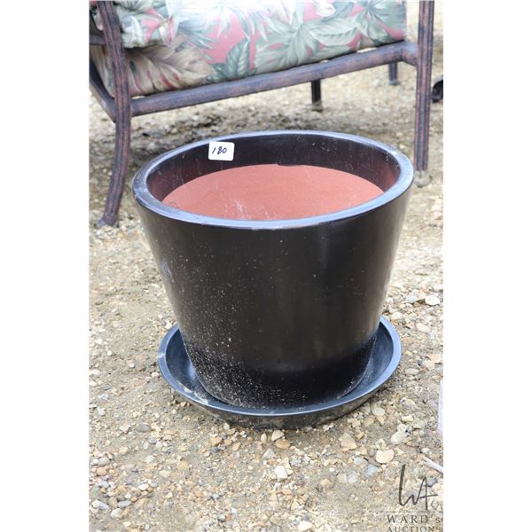 Glazed pottery planter, 12" tall, 14" diameter, includes matching tray