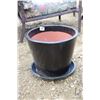 Image 1 : Glazed pottery planter, 12" tall, 14" diameter, includes matching tray
