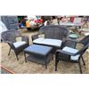 Image 1 : 4 piece patio furniture set in black plastic wicker including 2 chairs, loveseat, and table