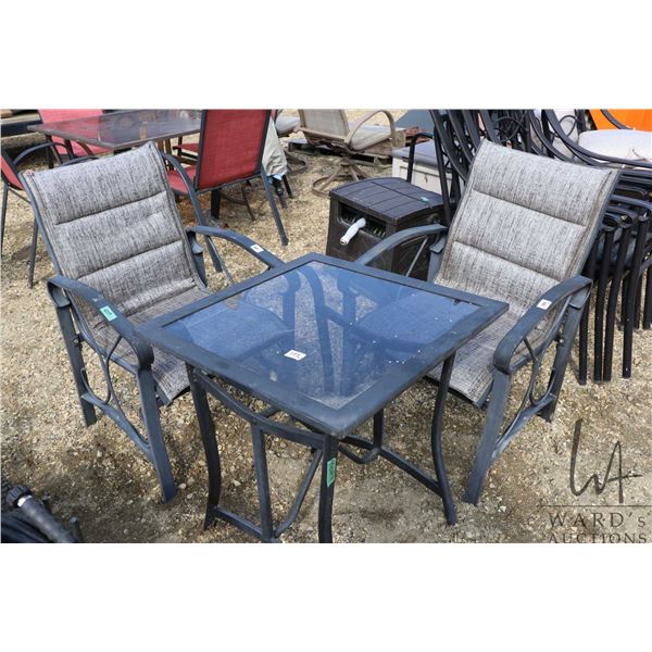 3 piece patio furniture set including 24" glass top table and 2 chairs