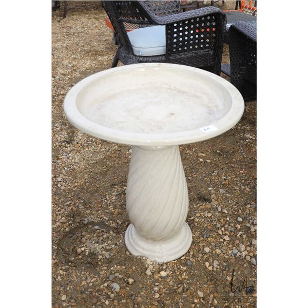 Beige glazed ceramic bird bath, 23" tall 20" diameter