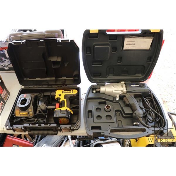 DeWalt 12v Cordless drill with 2 batteries and charger a Mastercraft 1/2" drive corded electric impa