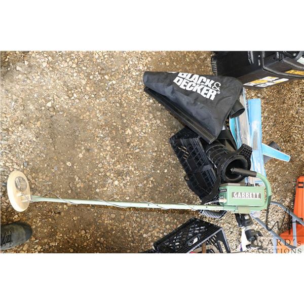 Selection of miscellaneus items including wiper blades, tripod, metal detector, electrical cords, et
