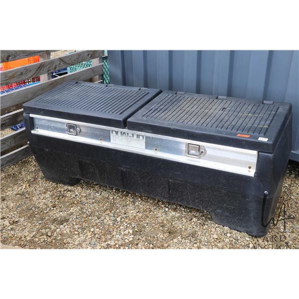 Plastic pickup box storage unit, 23" tall x 60" wide x 20" deep, has 2 locking doors, comes with key