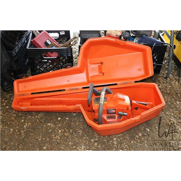Husqvarna 136 2 stroke chainsaw with fitted carry case, working at time of catalouging