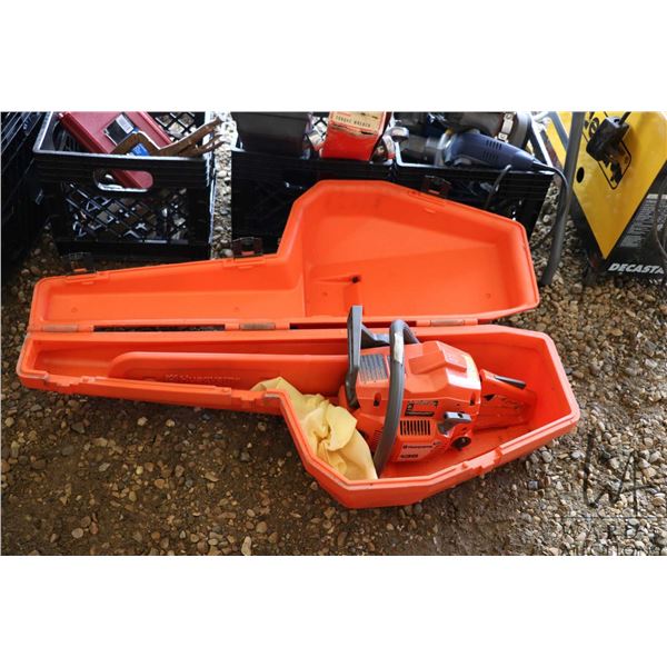 Husqvarna 136 2 stroke chainsaw with fitted carry case, working at time of catalouging