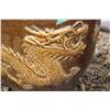 Image 2 : Lion motif outdoor ceramic planter, 13" tall x 16" diameter plus a small concrete foo dog