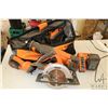 Image 1 : Selection of Rigid 24v battery operated tools including reciprocating saw, circular saw, flashlight,