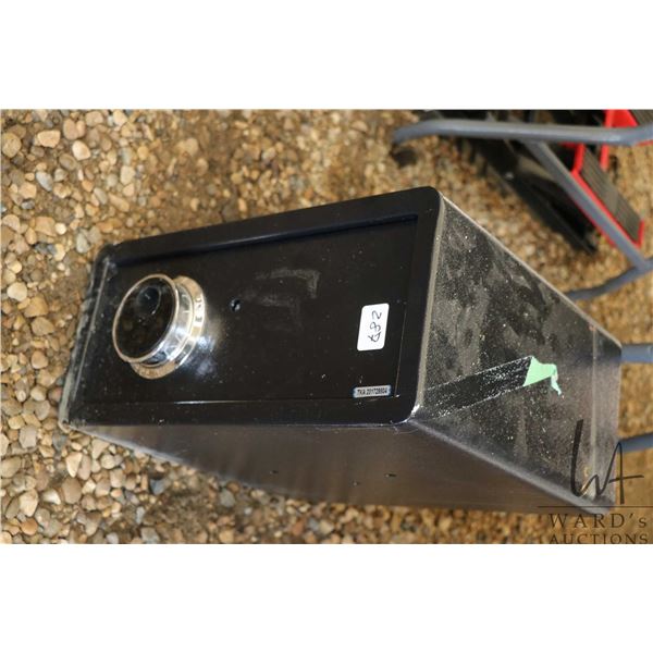 Small metal safe, 17" wide x 8" tall x 15" deep, working at time of catalouging