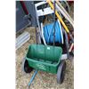 Image 3 : Selection of gardening tools and accessories including Scotts seed and fertilizer spreader, hose ree