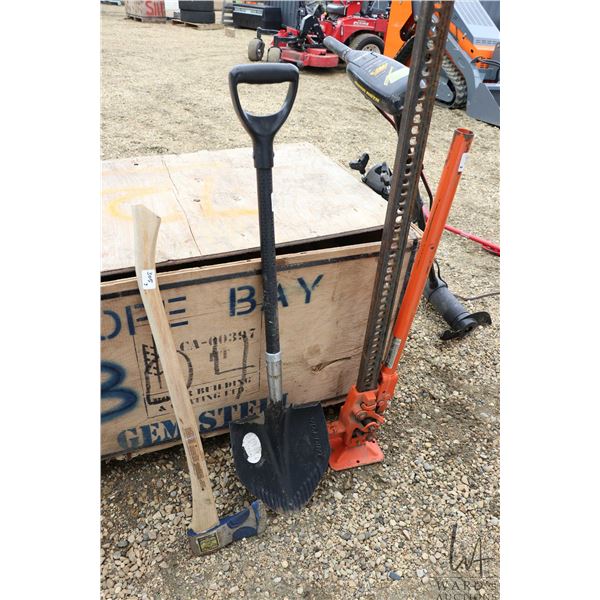 4' Jackall, a PowerPoint short handle spade, and an axe