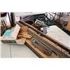 Image 2 : Rockwell 36" wood lathe with tail stop, tool rest, spare pulleys and accessories, assorted lathe chi