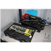 Image 1 : Partial Stanley socket set in molded case plus tool caddy containing hole saw, hack saw, rivet gun, 