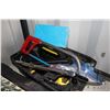 Image 2 : Partial Stanley socket set in molded case plus tool caddy containing hole saw, hack saw, rivet gun, 