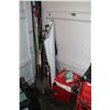 Image 1 : Garden hose, gardening tools including shovels, rack pitch fork, plus weed mat etc..