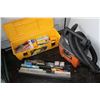 Image 1 : Portable tool box w/stud finder, drill bits, spirt level, etc.. Plus small Ridgid vacuum cleaner