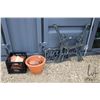 Image 1 : Cast metal bench parts, terra cotta pots etc..