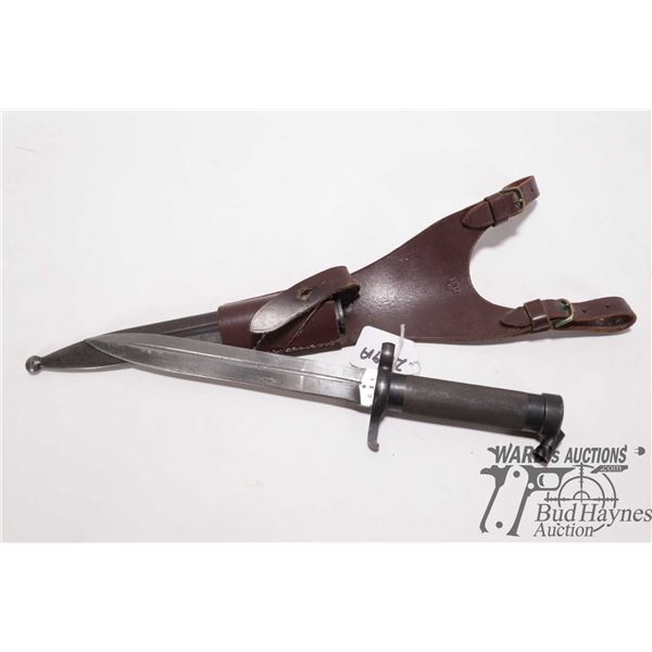 Swedish M1896 mauser bayonet w/ metal scabbard and leather frog blade and scabbard have crown mark, 