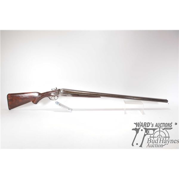 Non-Restricted shotgun Marshall Arms Co. model SXS, 12 ga. unknown chamber Two shot hinge break, w/ 