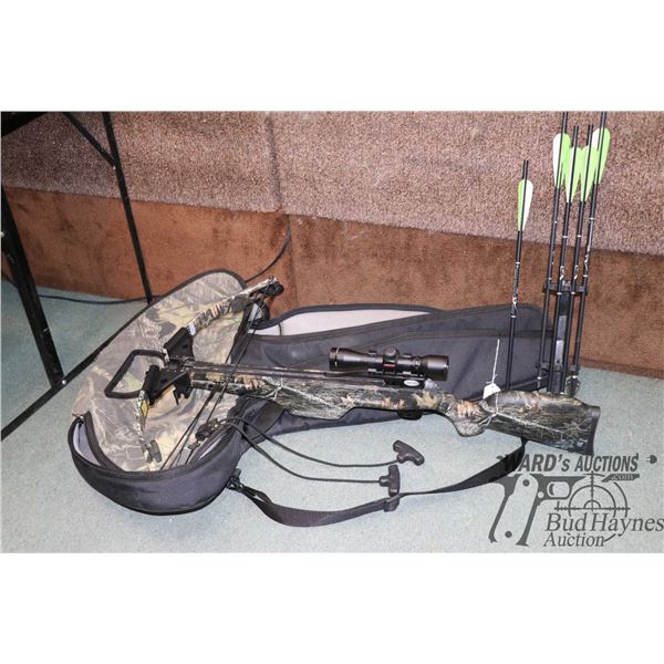 Parker crossbow w/ 175 weight and scope. Comes w/ soft case, 5 arrows and holder. Serial #447-10259